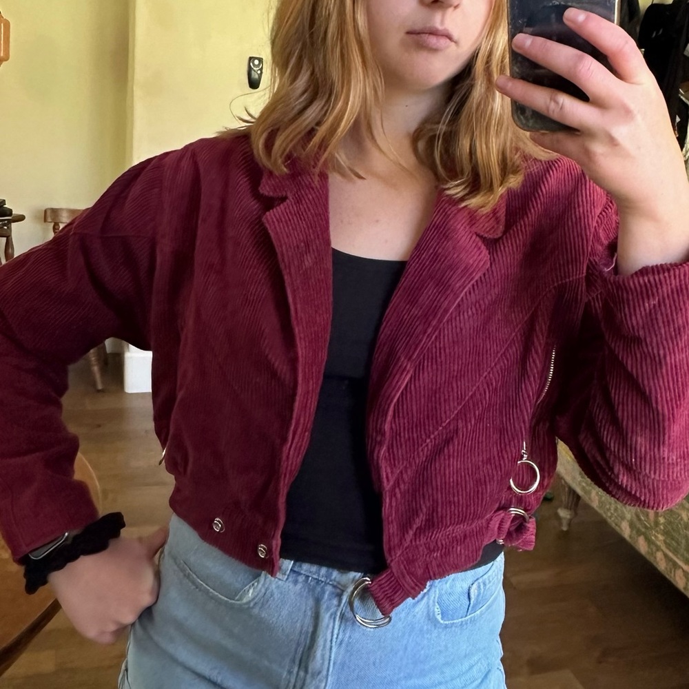 Signature Eight Maroon Corduroy Biker Jacket